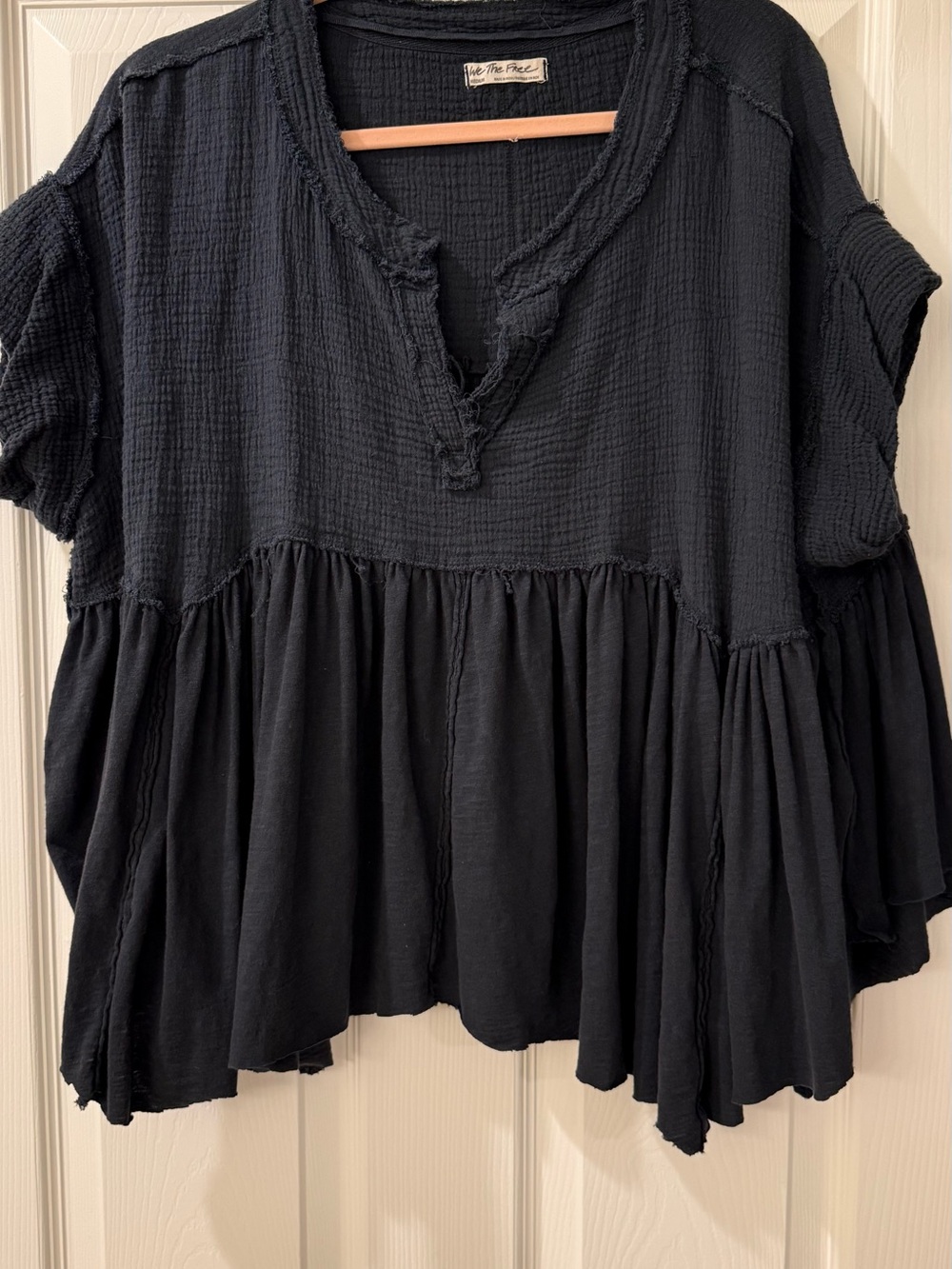 We The Free Black Textured Gauze Peplum Tunic